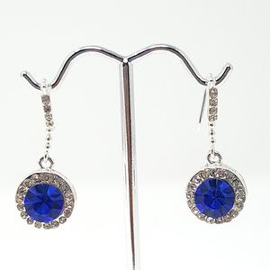 Silver Tone Dangle Drop Earrings Blue
